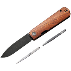 CIVIVI Sendy Folding Knife, Wood Handle and Black Stonewashed Blade