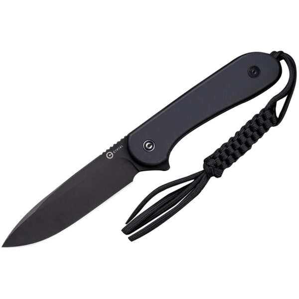 CIVIVI Fixed Blade Elementum Fixed Blade Knife, Black Handle and Black Stonewashed Blade