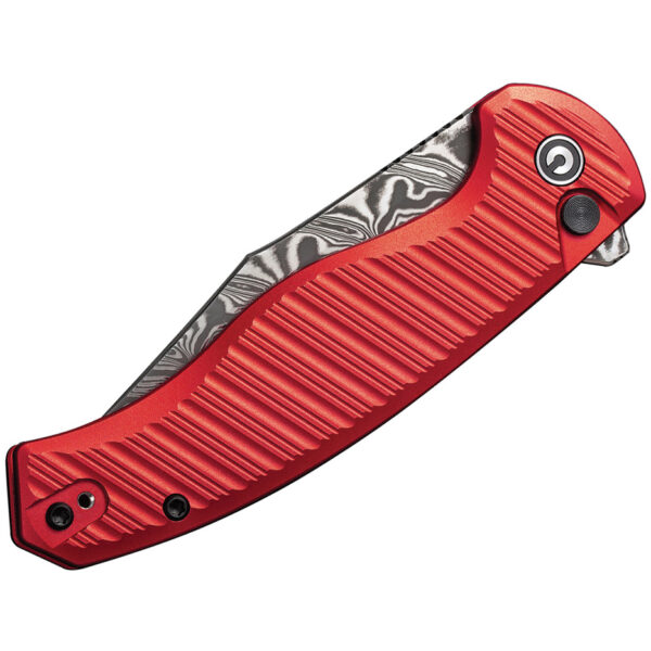 CIVIVI Stormhowl Button Lock Flipper Folding Knife, Red Handle, Damascus Blade