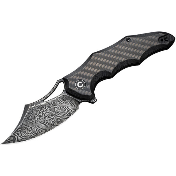 CIVIVI Chiro Flipper Folding Knife, Carbon Fiber Handle and Damascus Blade