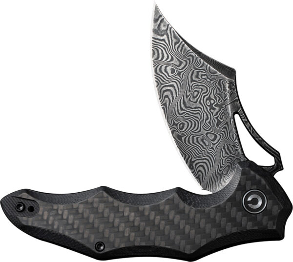 CIVIVI Chiro Flipper Folding Knife, Carbon Fiber Handle and Damascus Blade