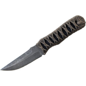 Ironwood Outfitters Shrike Double Edged Fixed Blade Knife, Cord Wrapped Handles and Black Stonewashed Blade