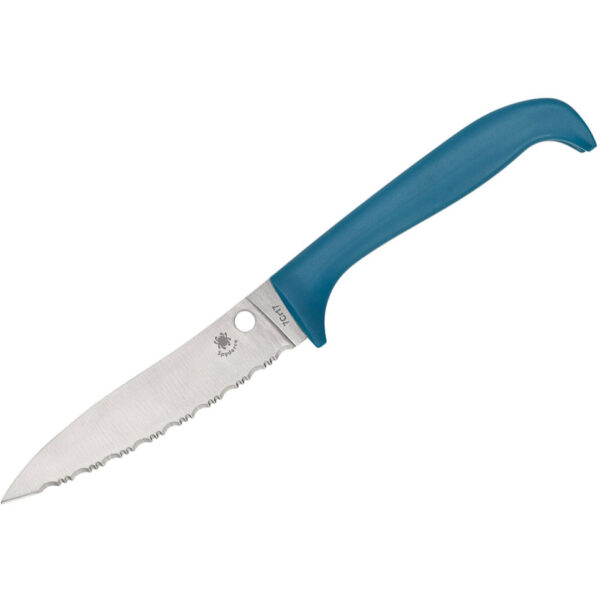 Blue Spyderco Counter Puppy, Plastic Handle Serrated Blade